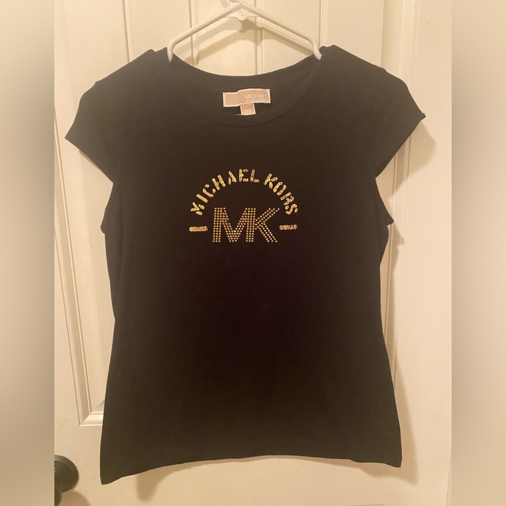 MK. Woman’s Black Shirt with Gold Rhinestones.